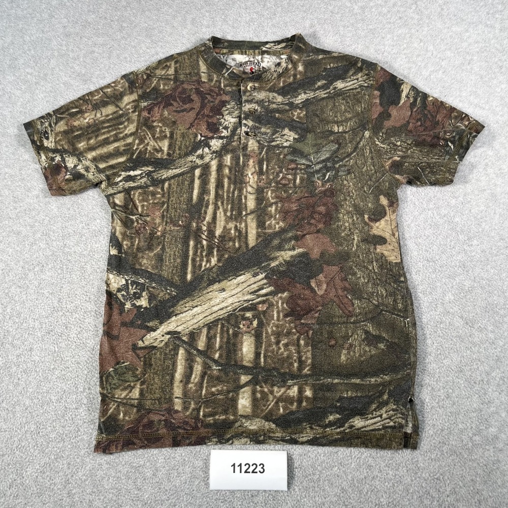 RedHead Henley Shirt Mens Medium Brown Green Camo Tree Hunting Outdoor Casual